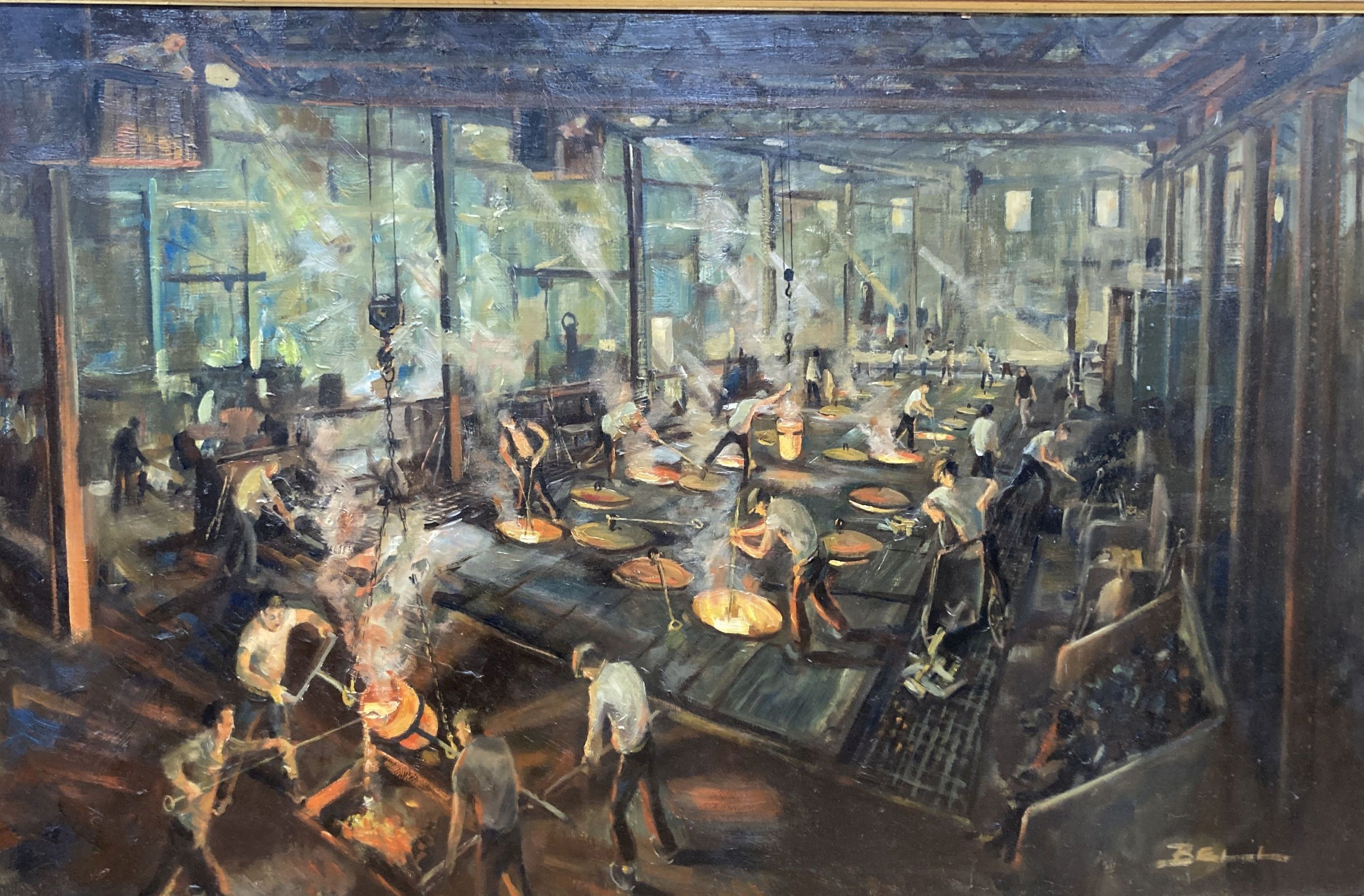 W.G. Bell (1928-2006), oil on board, The Old Brass Foundry, Vicars Barrow, signed, 69 x 105cm